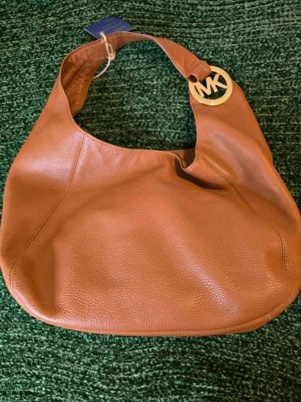 Michael Kors Pebbled Leather Hobo Shoulder Bag – Brown with MK Charm